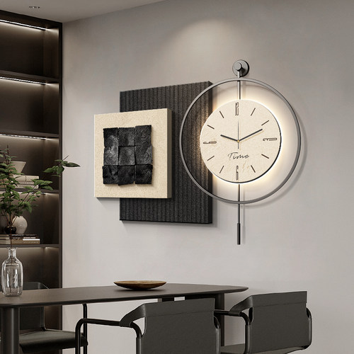 现代简约饭厅装饰钟表画 画高级感餐桌背景墙挂钟画 画立体创意客