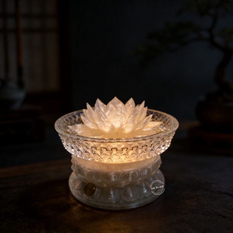 爆款莲花灯成品冷暖光led灯玻璃长明灯供神家居摆件古风拍摄摆件