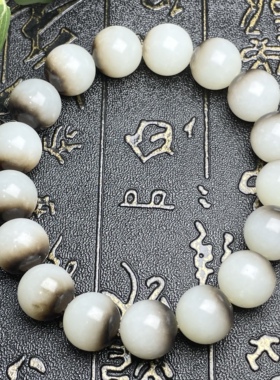 新疆和田玉籽料半皮半肉手串颗颗聚宝盆特色圆珠13MM玉质细腻收藏