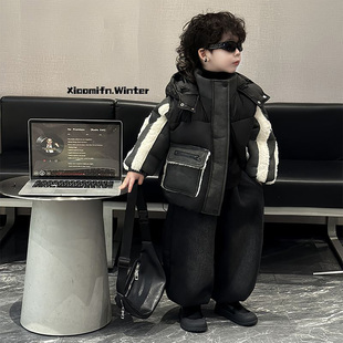 儿童冬季 韩版 皮衣棉服加厚保暖男宝宝上衣潮 外套2025新款 男童冬装