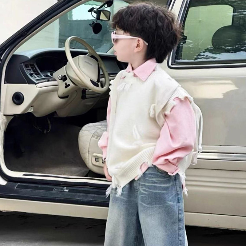 男童秋装套装2026新款儿童破洞针织马甲中小童男宝衬衫牛仔裤潮酷,童装/婴儿装/亲子装,套装,淘宝优惠券,粉丝福利购,淘宝优惠卷