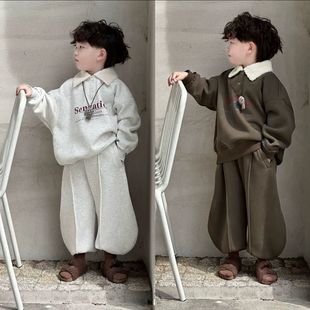 男童秋冬加绒加厚套装2026新款儿童连帽洋气卫衣宝宝运动服两件套