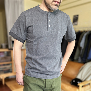 短袖 復(fù)古重磅T純色圓領(lǐng)男士 亨利領(lǐng)T恤男純棉亨利衫