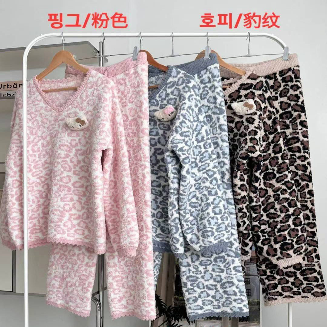 VICTORIA韩国东大门代购冬甜美kt猫半边绒保暖女睡衣家居服套装