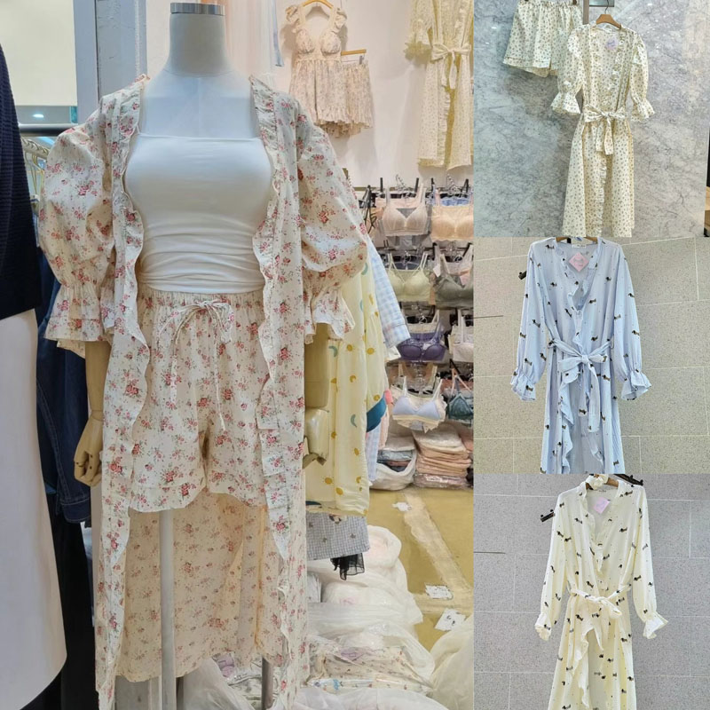 Im Bling韩国东大门代购甜美小碎花宽松纯棉睡衣家居睡裙袍女