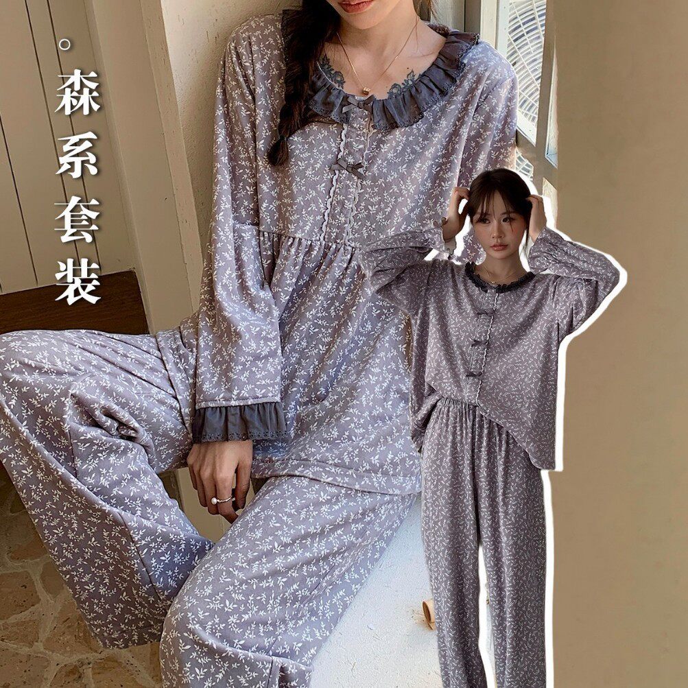 韩国澳绒女秋冬保暖睡衣套装