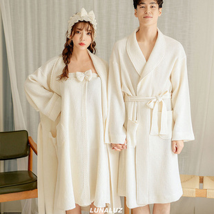 浴裙睡袍男女家居服 LUNALUZ春韩国东大门华夫棉甜美纯色简约时尚