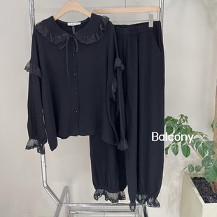 韩国balcony代购秋棉纱布甜美可爱长袖裤套装家居服套装可外穿女
