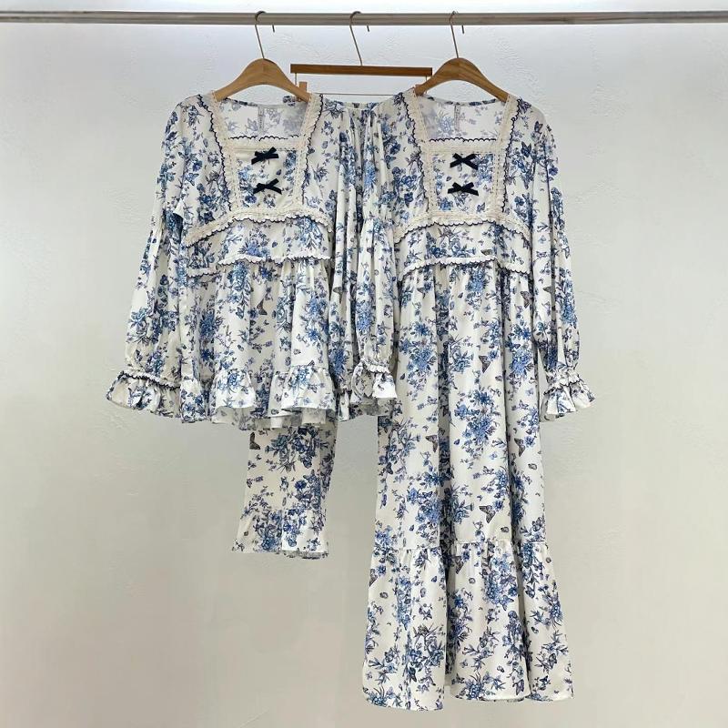 LUNALUZ韩国东大门睡衣秋季女复古甜美公主长袖裤家居服套装睡裙