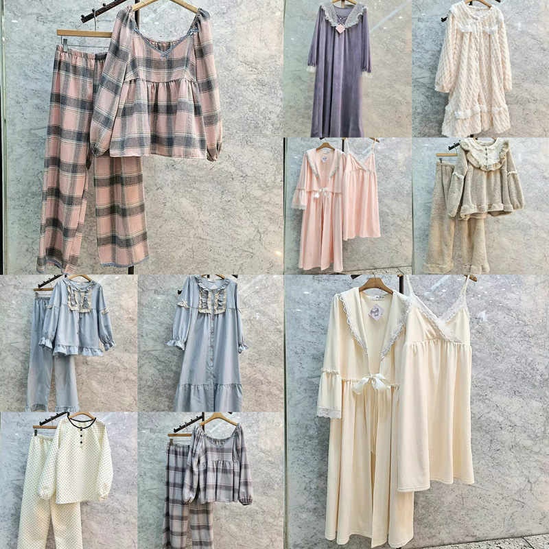 Im Bling韩国东大门代购睡裙袍两件套装冬绒保暖纯色长袖裤睡衣女