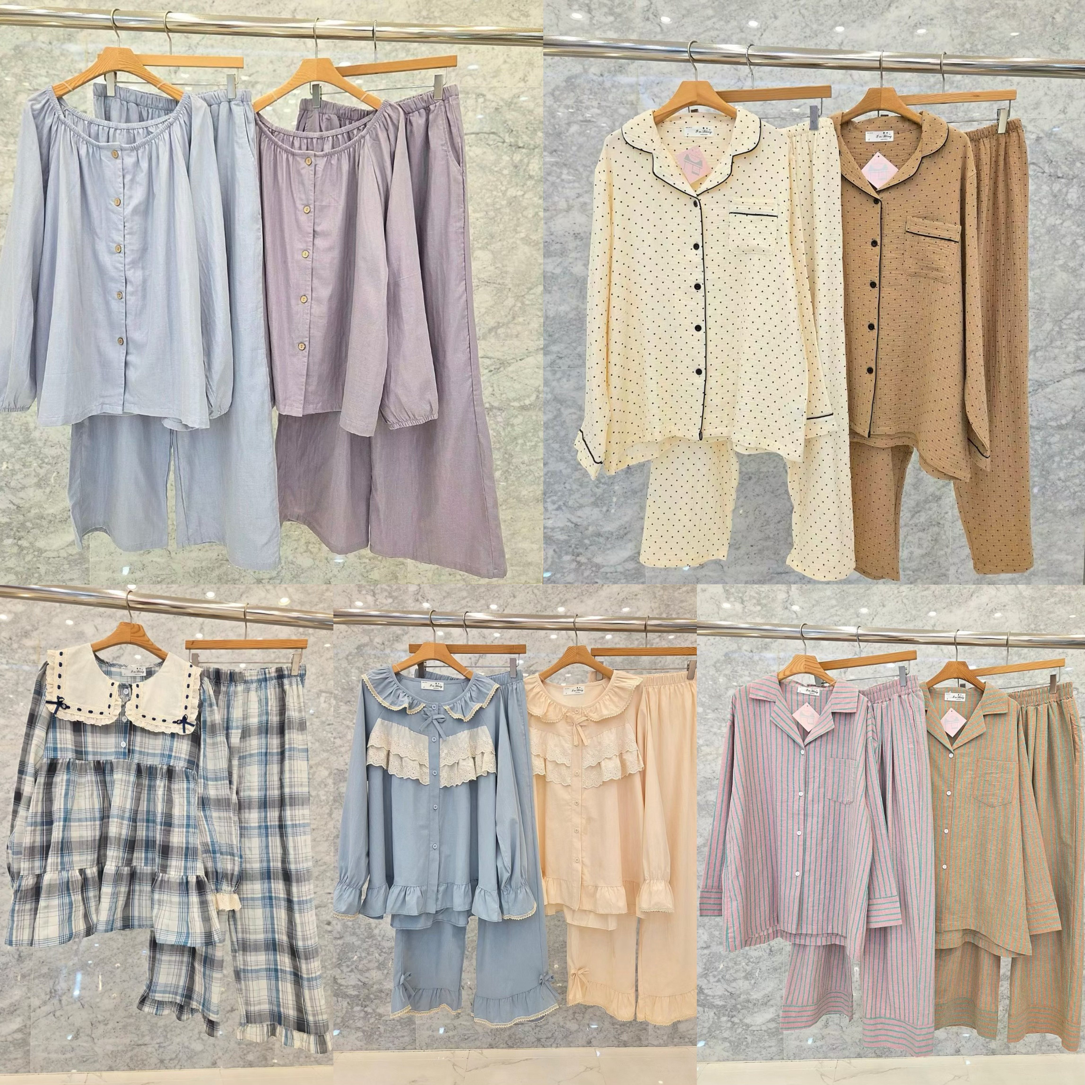 格子圆点休闲家居服长袖裤套装女