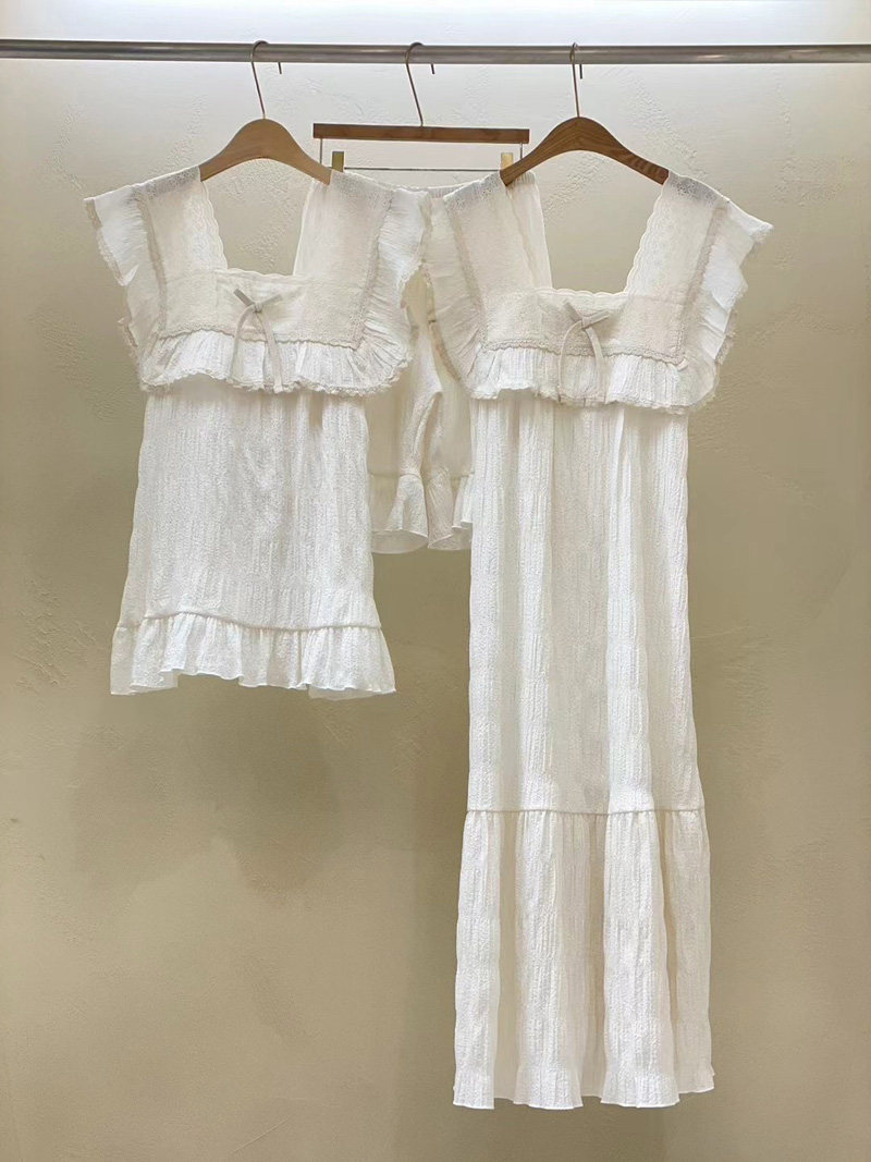 韩国LUNALUZ东大门代购夏季女纯色甜美公主吊带短裤睡衣套装睡裙