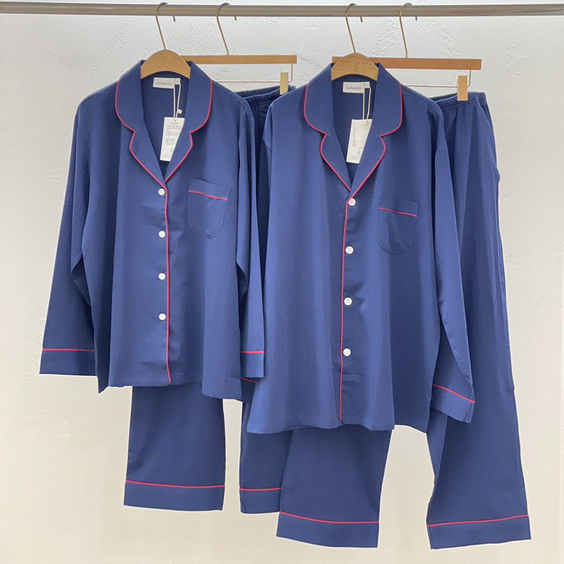 韩国东大门LUNALUZ代购春秋季情侣男女纯色纯棉长袖裤家居服套装