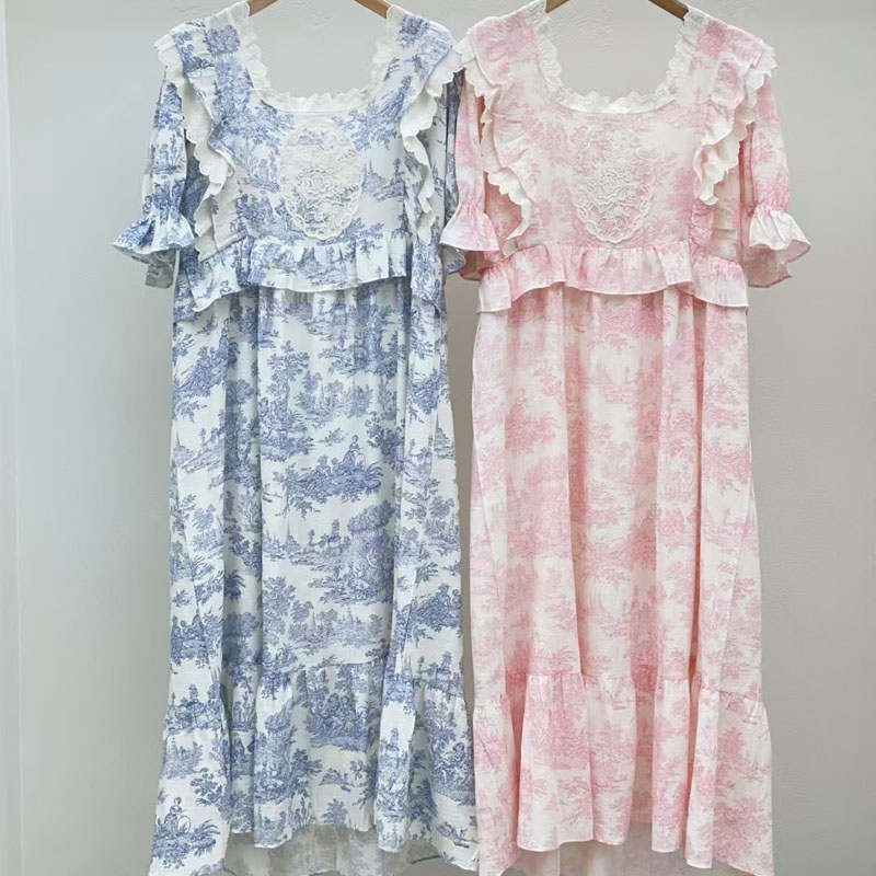 韩国LUNALUZ睡衣男女25夏季甜美公主碎花家居睡裙短袖裤套装睡裙
