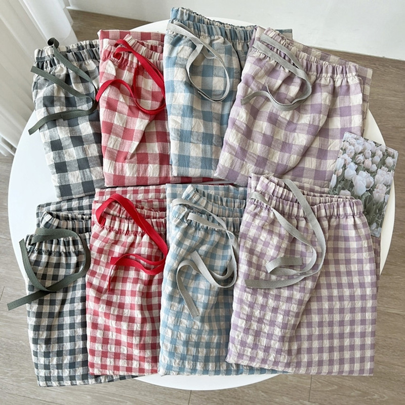 韩国东大门长裤男女格子家居睡裤