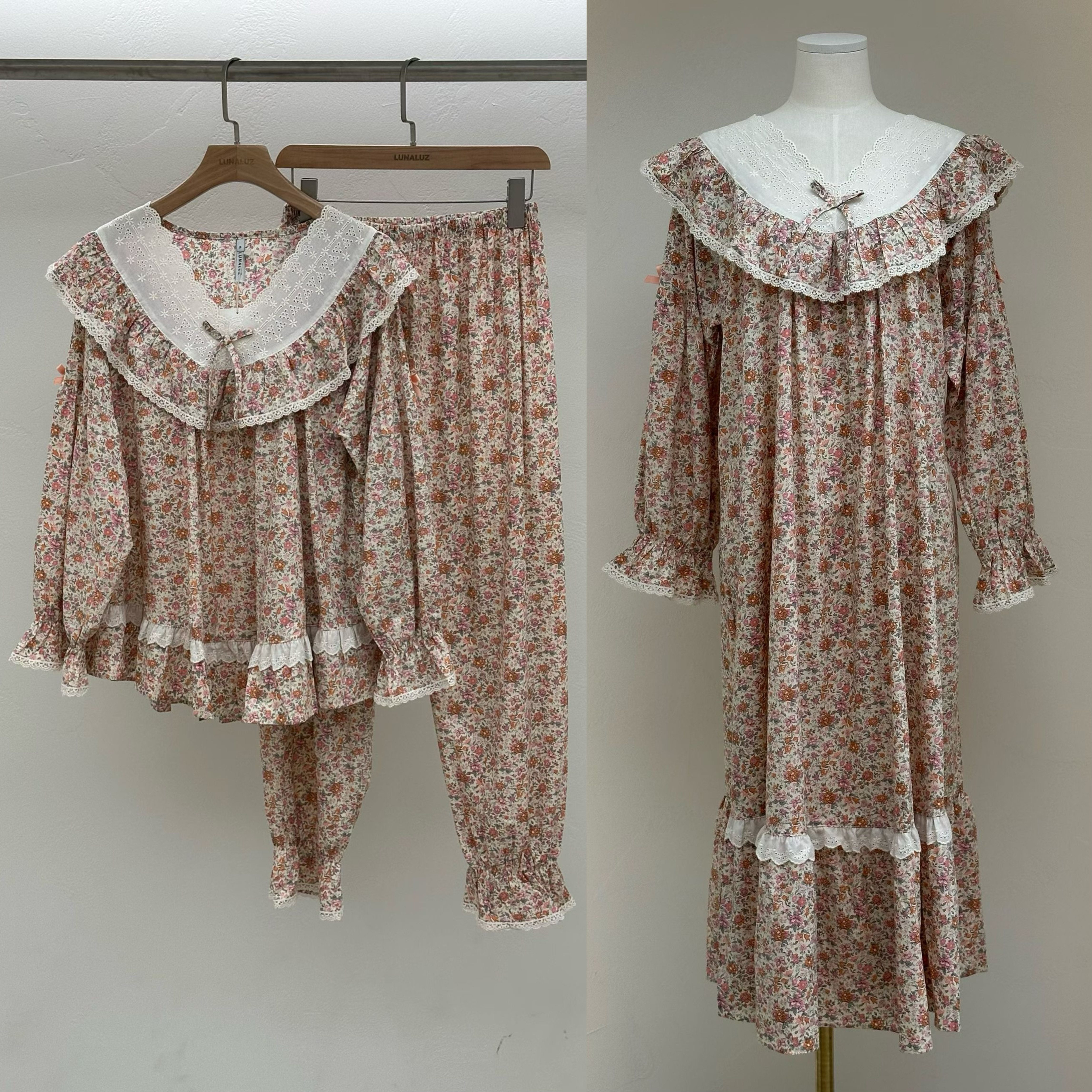 甜美公主碎花睡衣长袖裤家居服女