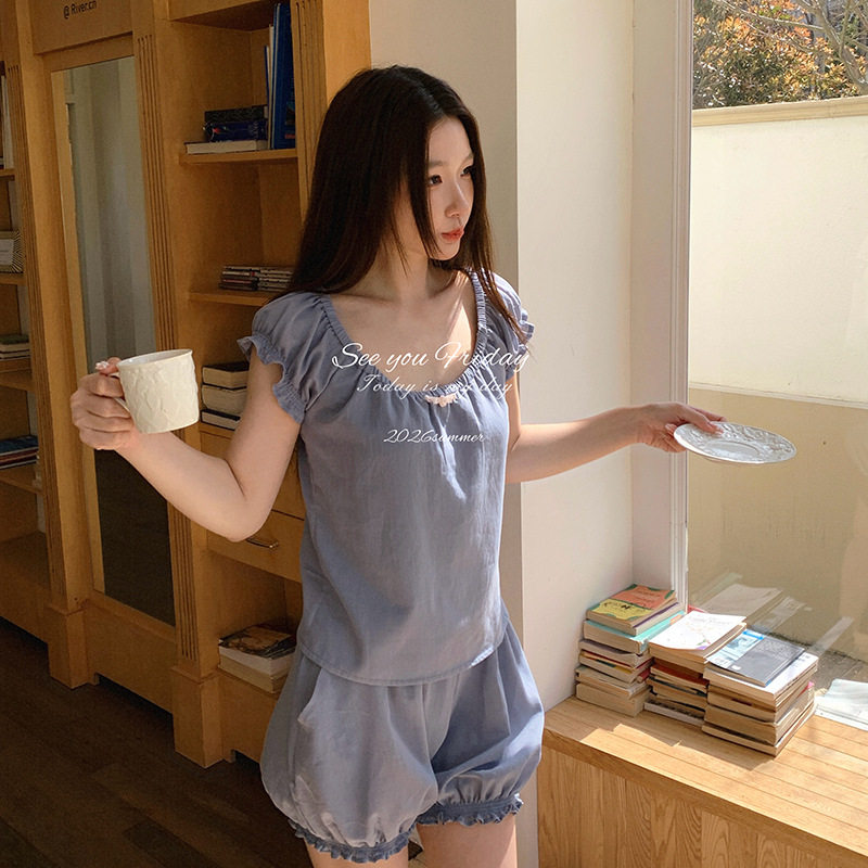 夏季芭蕾风甜美可外穿睡衣套装
