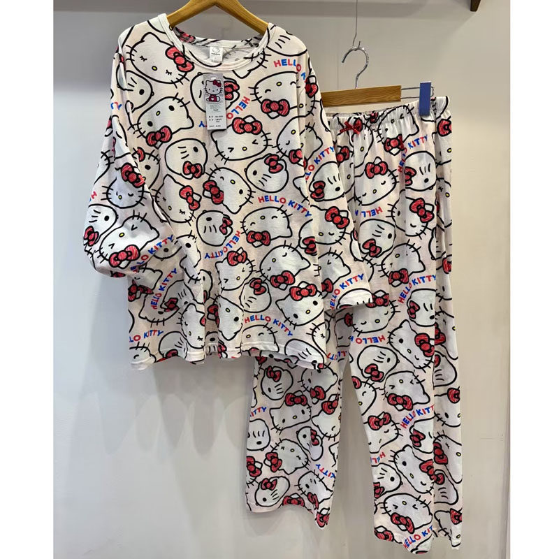韩国Hello Kitty东大门睡衣女春夏季针织棉七分袖长裤家居服套装