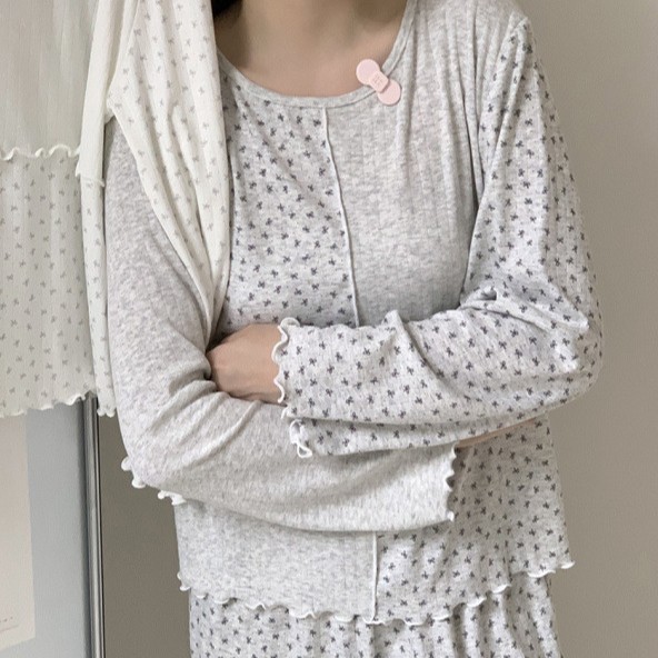 韩国ins女秋碎花长袖裤睡衣套装