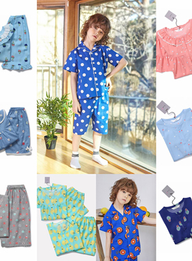 orcite韩国品牌睡衣夏季男女儿童卡通短袖短裤棉休闲家居服套装