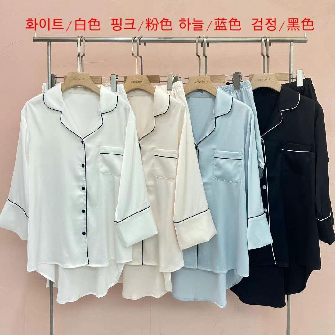 韩国VICTORIA东大门代购女夏季睡衣性感纯色八分袖短裤家居服套装