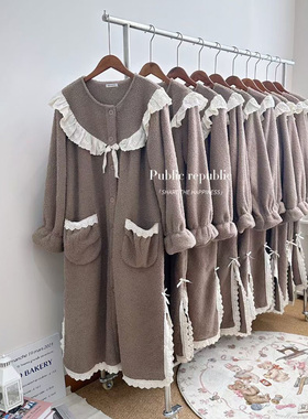 韩国public republic冬甜美厚绒保暖睡衣纯色公主宽松家居睡裙女