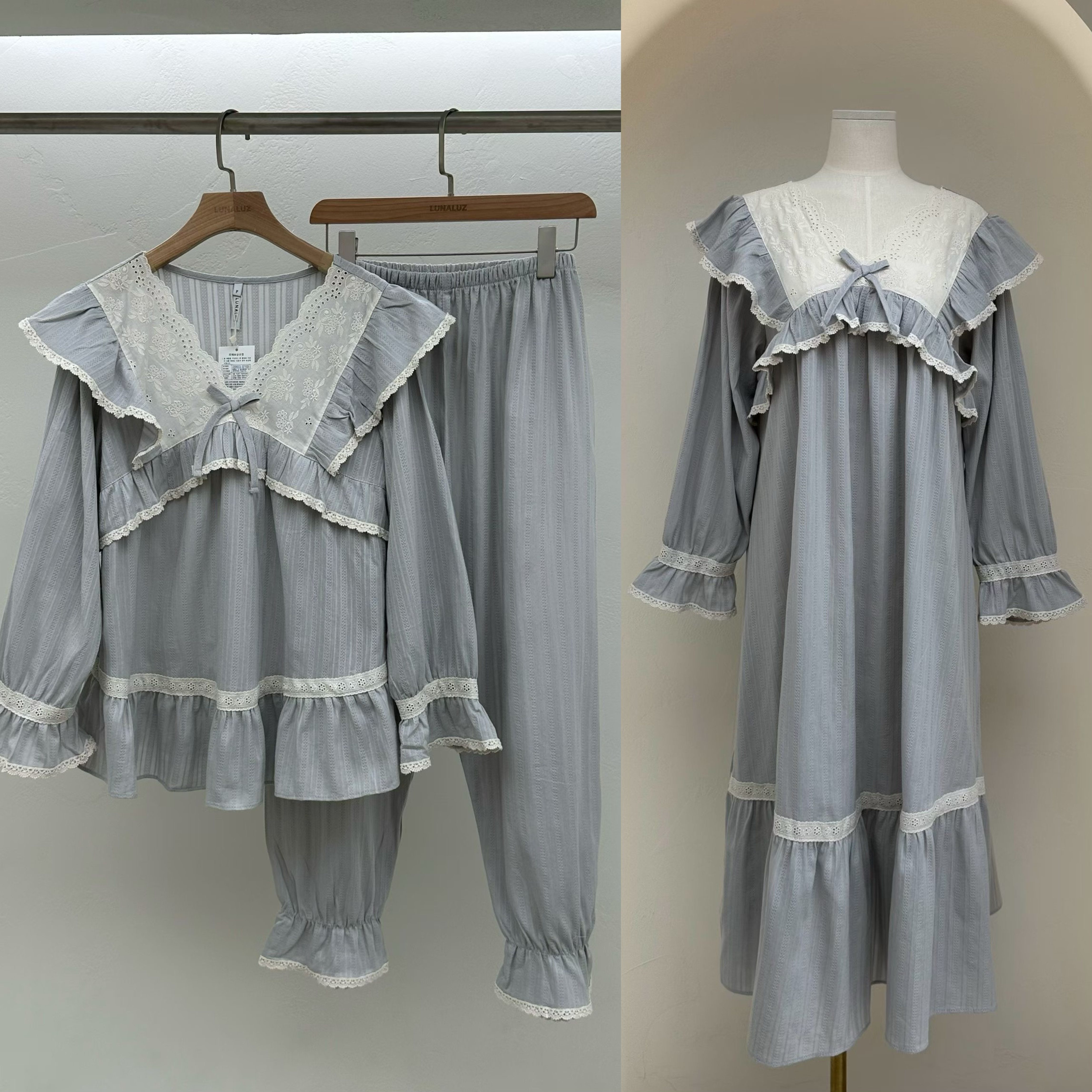 甜美公主纯色睡衣长袖裤家居服女