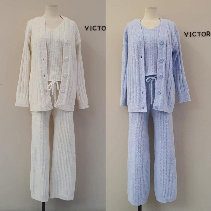 韩国东大门VICTORIA代购冬季双面绒保暖甜美休闲睡衣三件套装女