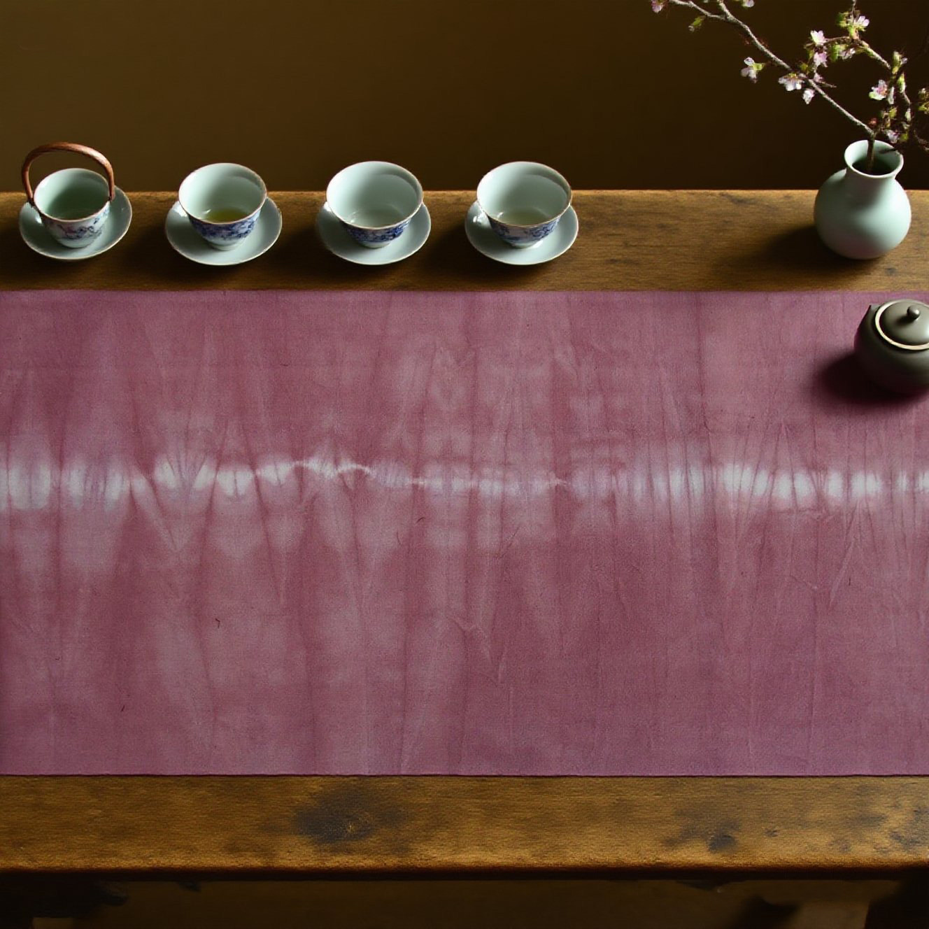 草木染苏木扎染纯棉土布手工diy面料简约布艺茶席面料