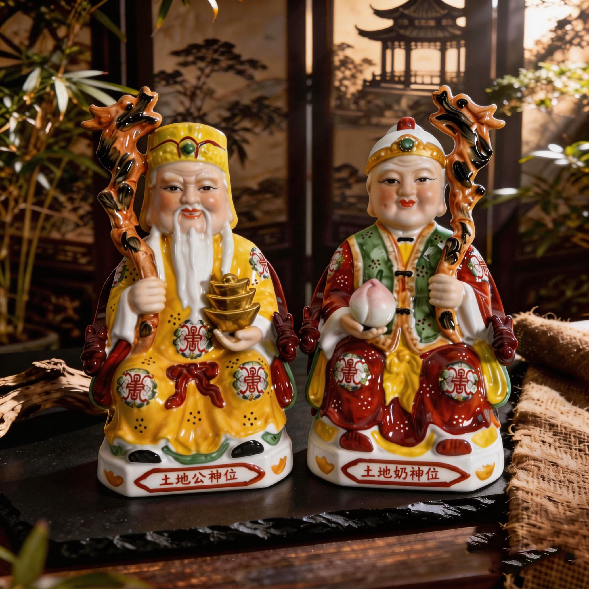 土地公土地婆摆件|家用供奉福德正神|守财镇宅保平安店铺客厅摆件
