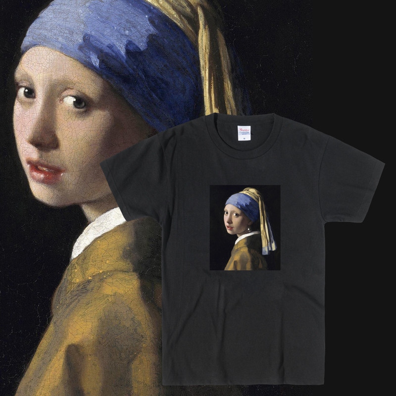 世界名画T恤 戴珍珠耳环的少女 维米尔 情侣复古个性小众文艺宽松