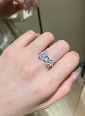 618新款高质感天然危料蓝水翡翠蝴蝶戒指s镶嵌小清新百搭女包邮
