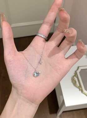 趣味S鲸鱼项链女小众高质感蓝色锆石锁骨链轻奢爆款首饰品不退色