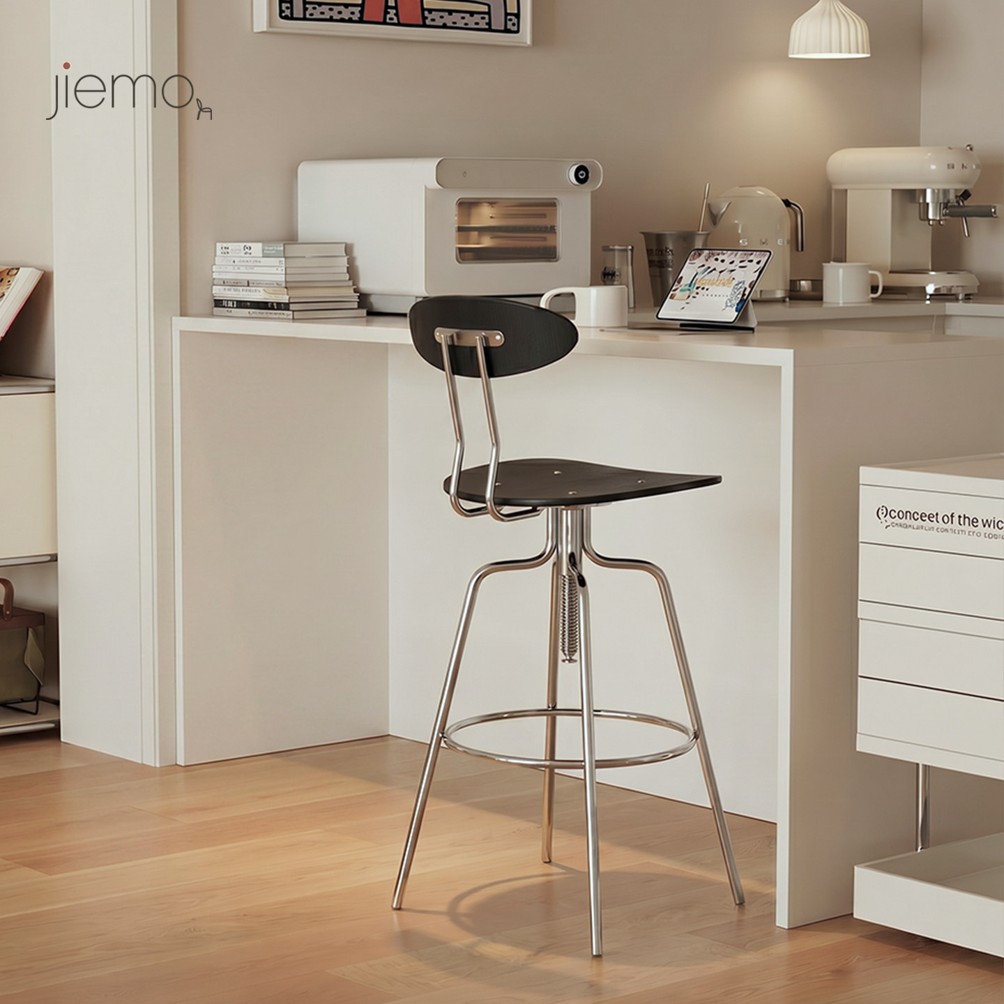 Jiemo | 小蚂蚁升降吧台椅复古包豪斯家用高脚椅靠背可调节可旋转