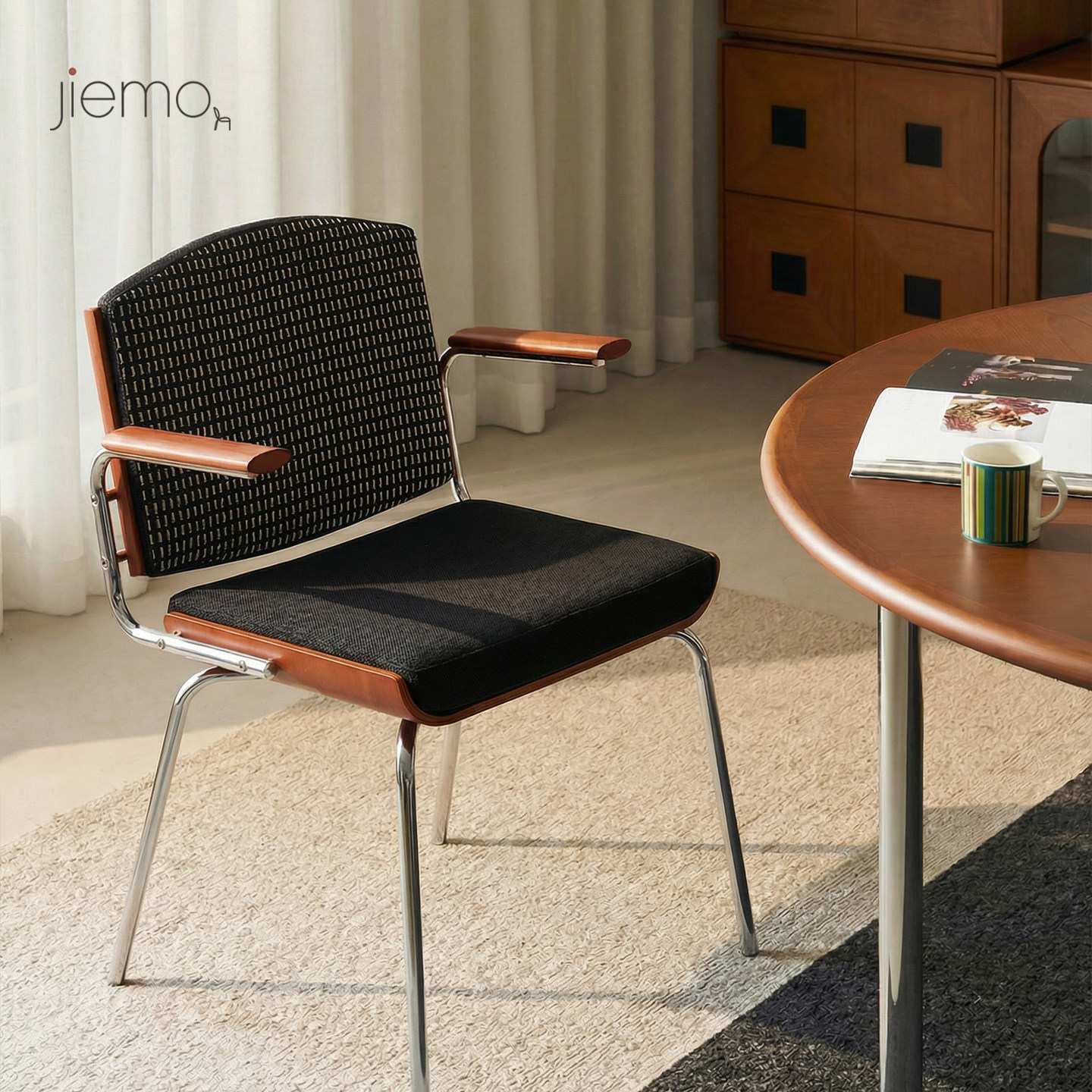 Jiemo | 绅士椅 设计师复古包豪斯餐椅中古实木扶手家用极简高级