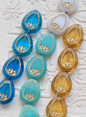 进口捷克珠18*14mm高定水滴莲花牌琉璃珠手工串珠diy材料配件