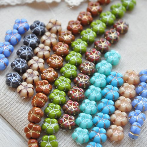 捷克珠10mm描金面包花鸡蛋花