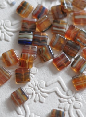 进口捷克珠8mm方形条纹扁珠琉璃串珠手工DIY饰品配件材料包