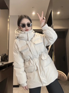 冬款2023冬季新款棉袄宽松连帽中长款加厚纯色羽绒棉保暖棉服女