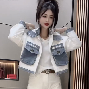 牛仔拼接外套洋气百搭休闲上衣连帽小夹克女 短款 2025春季 休闲韩版