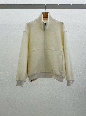 2025冬季新款女芯宝韩国代购statement百搭宽松立领拉链羊毛外套