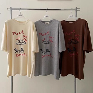 2025夏季新款女芯宝韩国代购VENTI洋气拼色字母遮阳伞休闲短袖T恤