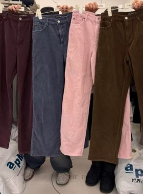 现~2025冬季新款女芯宝韩国代购breathe灯芯绒高腰纯色百搭休闲裤