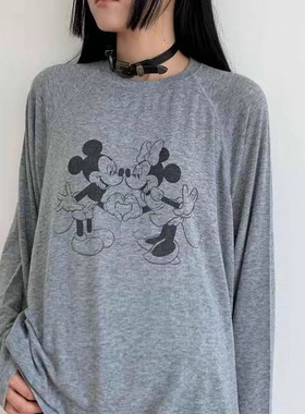 现2025秋季新款女芯宝韩国代购vanta简约舒适米奇印花长袖打底T恤