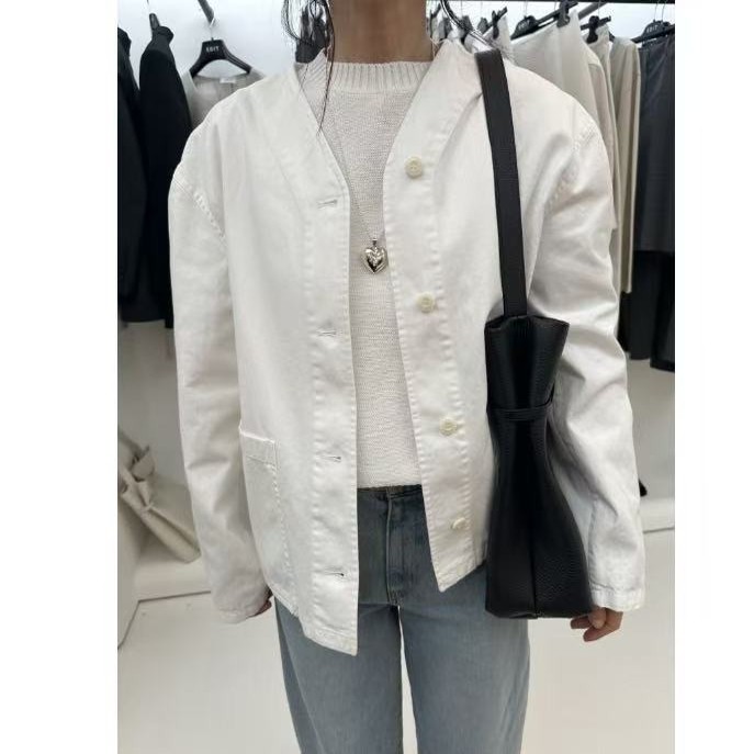 edit优雅纯色系扣V领双兜短外套