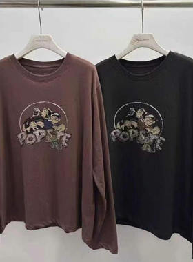 现~2025秋季新款女芯宝韩国代购visual space百搭卡通印花长袖T恤