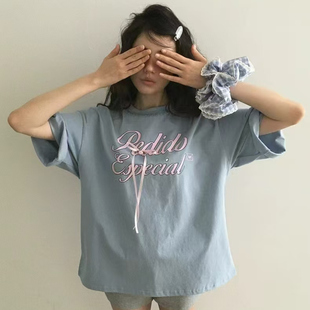 现~2025夏新女芯宝韩国代购by chapter百搭字母图案蝴蝶结短袖T恤
