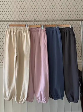 现韩国东大门代购2026秋冬新女Marais纯色松紧腰束脚加绒休闲卫裤