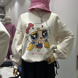 EVE百搭蝴蝶结卡通图案宽松加绒卫衣 女芯宝韩国代购 2025冬季 新款