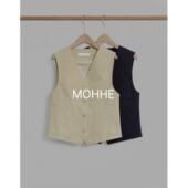 现2025春季 新女芯宝韩国代购 mohhe简约立体剪裁V领侧口袋复古马甲